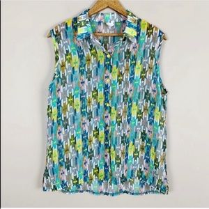 🌿Lapis Sleeveless Button Down Blouse